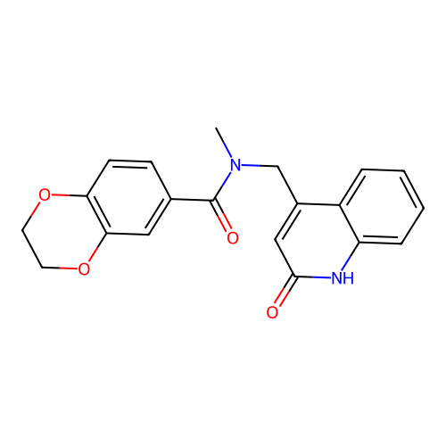 N-[(2-hydroxyquinolin-4-yl)methyl]-N-methyl-2,3-dihydro-1,4-benzodioxine-6-carboxamide structure
