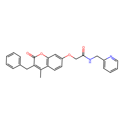2-((3-benzyl-4-methyl-2-oxo-2H-chromen-7-yl)oxy)-N-(pyridin-2-ylmethyl)acetamide structure