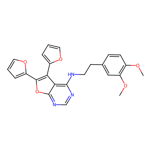 N-[2-(3,4-dimethoxyphenyl)ethyl]-5,6-di(furan-2-yl)furo[2,3-d]pyrimidin-4-amine structure
