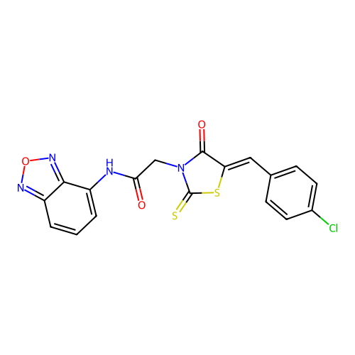 N-(2,1,3-benzoxadiazol-4-yl)-2-[(5Z)-5-(4-chlorobenzylidene)-4-oxo-2-thioxo-1,3-thiazolidin-3-yl]acetamide structure
