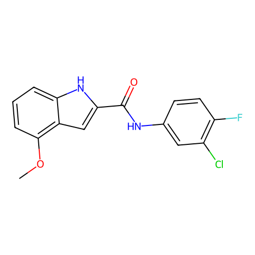 N-(3-chloro-4-fluorophenyl)-4-methoxy-1H-indole-2-carboxamide structure