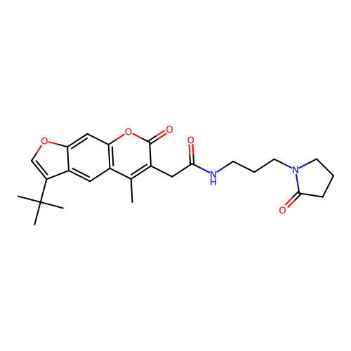 2-(3-(tert-butyl)-5-methyl-7-oxo-7H-furo[3,2-g]chromen-6-yl)-N-(3-(2-oxopyrrolidin-1-yl)propyl)acetamide structure