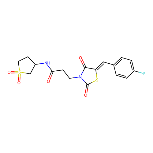 N-(1,1-dioxidotetrahydrothiophen-3-yl)-3-[(5Z)-5-(4-fluorobenzylidene)-2,4-dioxo-1,3-thiazolidin-3-yl]propanamide structure