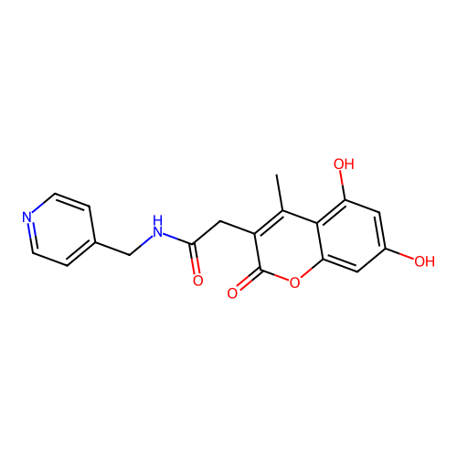 2-(5,7-dihydroxy-4-methyl-2-oxo-2H-chromen-3-yl)-N-(pyridin-4-ylmethyl)acetamide structure