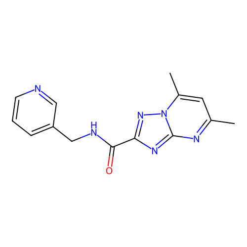 5,7-dimethyl-N-(pyridin-3-ylmethyl)-[1,2,4]triazolo[1,5-a]pyrimidine-2-carboxamide structure