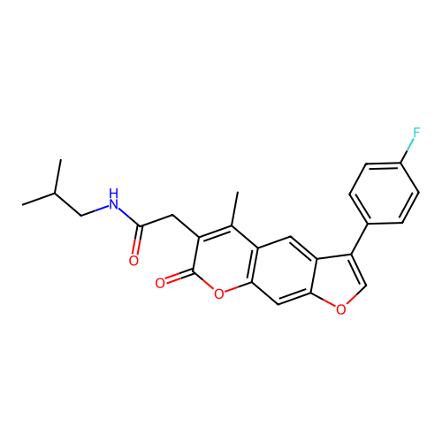 2-[3-(4-fluorophenyl)-5-methyl-7-oxo-7H-furo[3,2-g]chromen-6-yl]-N-isobutylacetamide structure