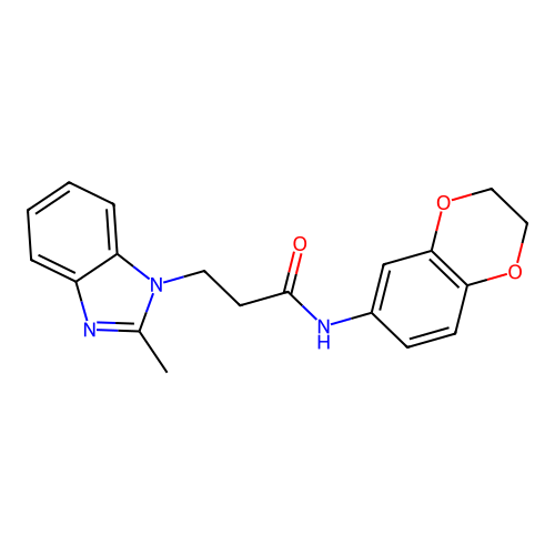 N-(2,3-dihydro-1,4-benzodioxin-6-yl)-3-(2-methyl-1H-benzimidazol-1-yl)propanamide structure
