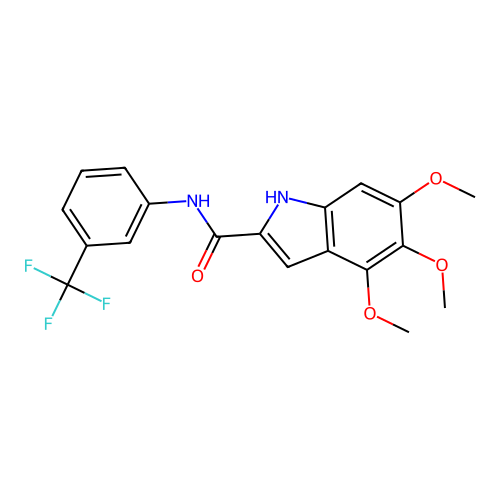4,5,6-trimethoxy-N-[3-(trifluoromethyl)phenyl]-1H-indole-2-carboxamide structure
