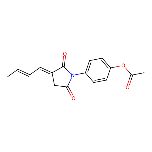 4-{(3E)-3-[(2E)-but-2-en-1-ylidene]-2,5-dioxopyrrolidin-1-yl}phenyl acetate structure