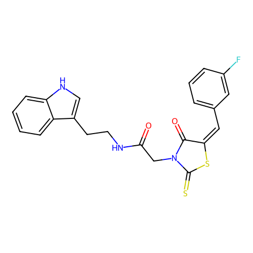 (E)-N-(2-(1H-indol-3-yl)ethyl)-2-(5-(3-fluorobenzylidene)-4-oxo-2-thioxothiazolidin-3-yl)acetamide structure