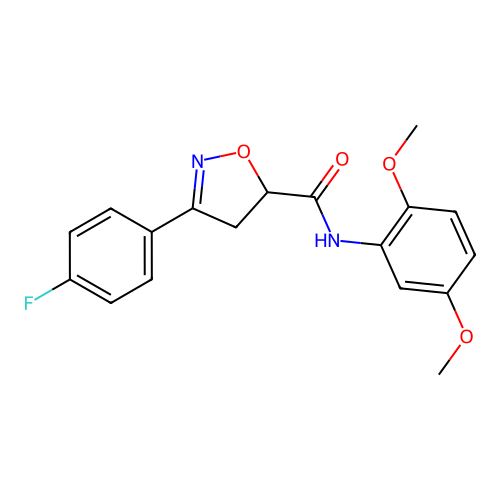 N-(2,5-dimethoxyphenyl)-3-(4-fluorophenyl)-4,5-dihydro-1,2-oxazole-5-carboxamide structure