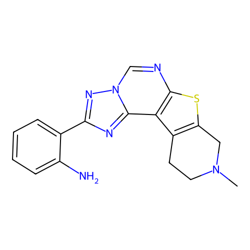 2-(9-methyl-8,9,10,11-tetrahydropyrido[4',3':4,5]thieno[3,2-e][1,2,4]triazolo[1,5-c]pyrimidin-2-yl)aniline structure