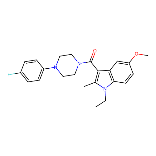 (1-ethyl-5-methoxy-2-methyl-1H-indol-3-yl)(4-(4-fluorophenyl)piperazin-1-yl)methanone structure