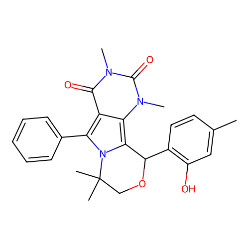 10-(2-hydroxy-4-methylphenyl)-1,3,7,7-tetramethyl-5-phenyl-1,7,8,10-tetrahydro-2H-pyrimido[4',5':3,4]pyrrolo[2,1-c][1,4]oxazine-2,4(3H)-dione structure