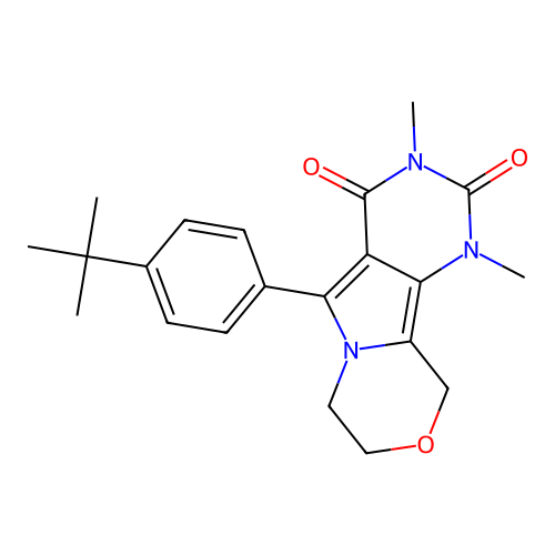 5-(4-(tert-butyl)phenyl)-1,3-dimethyl-7,8-dihydro-1H-pyrimido[4',5':3,4]pyrrolo[2,1-c][1,4]oxazine-2,4(3H,10H)-dione structure