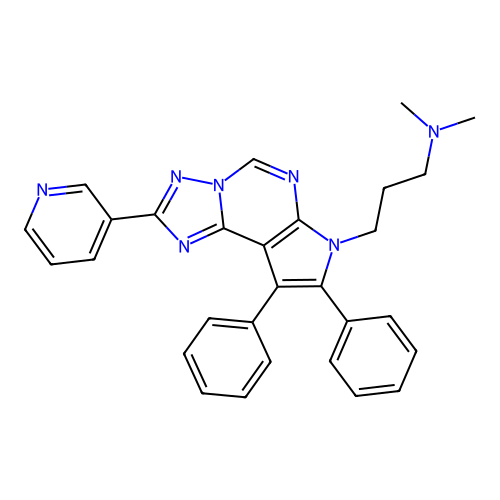 3-[8,9-diphenyl-2-(pyridin-3-yl)-7H-pyrrolo[3,2-e][1,2,4]triazolo[1,5-c]pyrimidin-7-yl]-N,N-dimethylpropan-1-amine structure