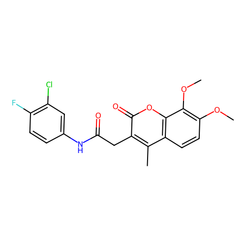N-(3-chloro-4-fluorophenyl)-2-(7,8-dimethoxy-4-methyl-2-oxo-2H-chromen-3-yl)acetamide structure