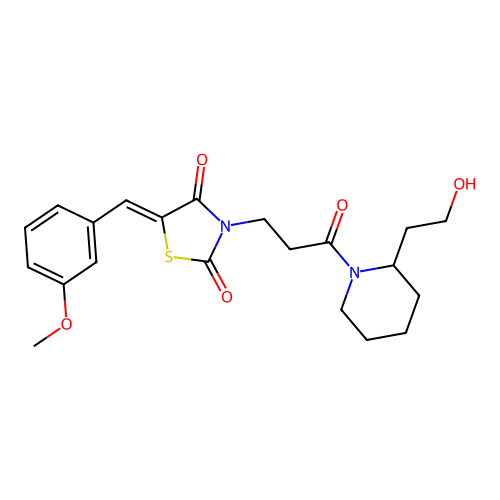 (Z)-3-(3-(2-(2-hydroxyethyl)piperidin-1-yl)-3-oxopropyl)-5-(3-methoxybenzylidene)thiazolidine-2,4-dione structure