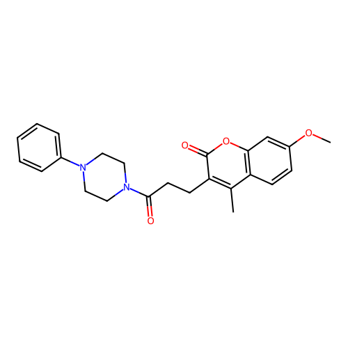 7-methoxy-4-methyl-3-(3-oxo-3-(4-phenylpiperazin-1-yl)propyl)-2H-chromen-2-one structure