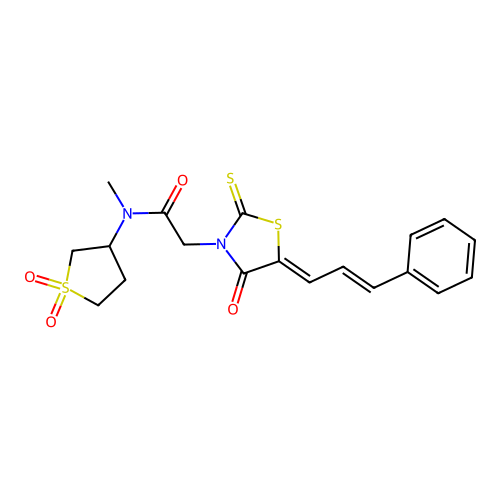 N-(1,1-dioxidotetrahydrothiophen-3-yl)-N-methyl-2-{(5Z)-4-oxo-5-[(2E)-3-phenylprop-2-en-1-ylidene]-2-thioxo-1,3-thiazolidin-3-yl}acetamide structure