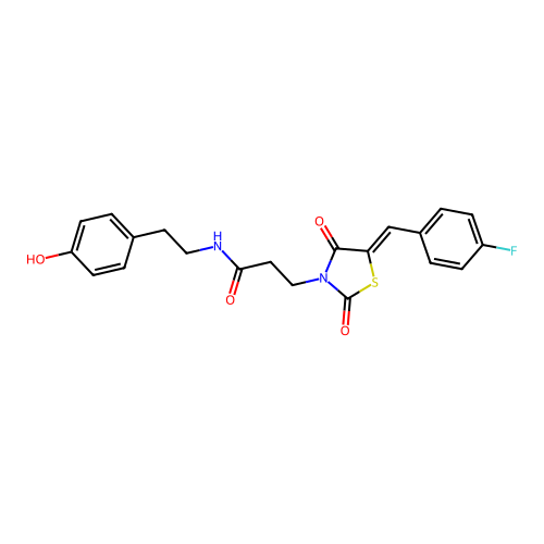 3-[(5Z)-5-(4-fluorobenzylidene)-2,4-dioxo-1,3-thiazolidin-3-yl]-N-[2-(4-hydroxyphenyl)ethyl]propanamide structure