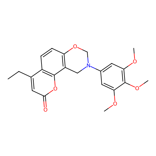 4-ethyl-9-(3,4,5-trimethoxyphenyl)-8,10-dihydropyrano[2,3-f][1,3]benzoxazin-2-one structure