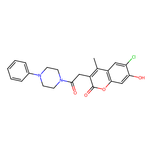 6-chloro-7-hydroxy-4-methyl-3-(2-oxo-2-(4-phenylpiperazin-1-yl)ethyl)-2H-chromen-2-one structure
