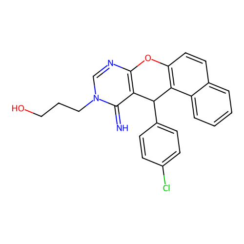 3-(12-(4-chlorophenyl)-11-imino-11,12-dihydro-10H-benzo[5,6]chromeno[2,3-d]pyrimidin-10-yl)propan-1-ol structure