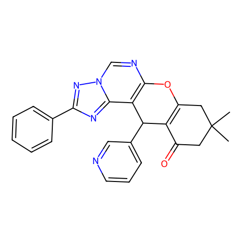 9,9-dimethyl-2-phenyl-12-(pyridin-3-yl)-8,9,10,12-tetrahydro-11H-chromeno[3,2-e][1,2,4]triazolo[1,5-c]pyrimidin-11-one structure