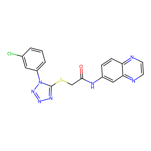 2-{[1-(3-chlorophenyl)-1H-tetrazol-5-yl]sulfanyl}-N-(quinoxalin-6-yl)acetamide structure