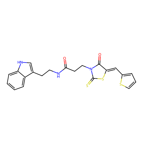 (Z)-N-(2-(1H-indol-3-yl)ethyl)-3-(4-oxo-5-(thiophen-2-ylmethylene)-2-thioxothiazolidin-3-yl)propanamide structure