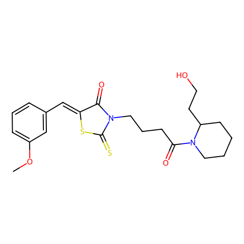 (Z)-3-(4-(2-(2-hydroxyethyl)piperidin-1-yl)-4-oxobutyl)-5-(3-methoxybenzylidene)-2-thioxothiazolidin-4-one structure