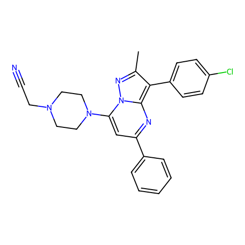 {4-[3-(4-chlorophenyl)-2-methyl-5-phenylpyrazolo[1,5-a]pyrimidin-7-yl]piperazin-1-yl}acetonitrile structure