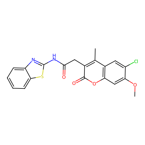 N-(1,3-benzothiazol-2-yl)-2-(6-chloro-7-methoxy-4-methyl-2-oxo-2H-chromen-3-yl)acetamide structure