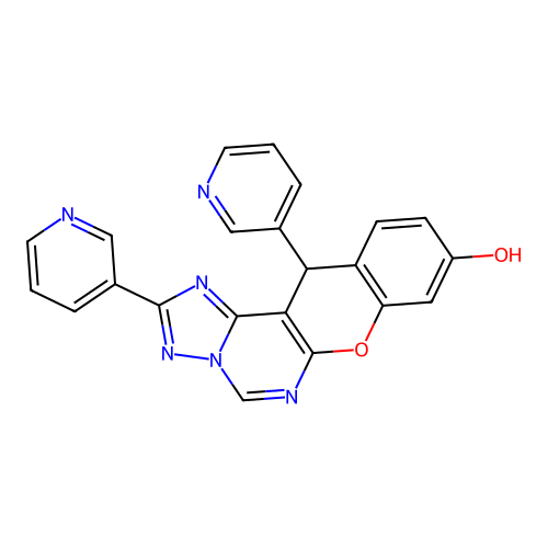 2,12-di(pyridin-3-yl)-12H-chromeno[3,2-e][1,2,4]triazolo[1,5-c]pyrimidin-9-ol structure
