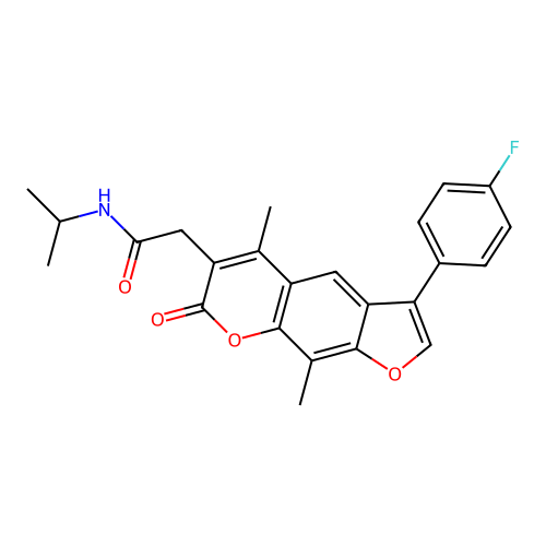 2-[3-(4-fluorophenyl)-5,9-dimethyl-7-oxofuro[3,2-g]chromen-6-yl]-N-propan-2-ylacetamide structure