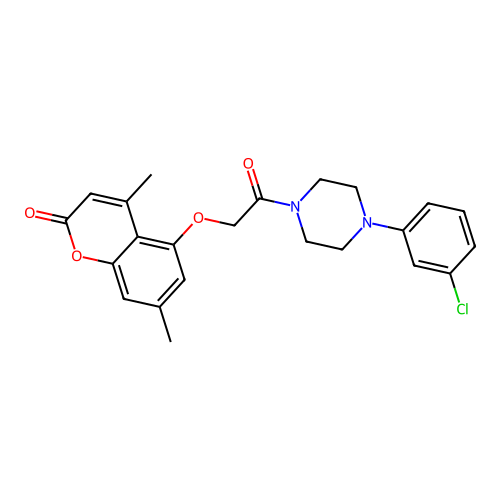 5-(2-(4-(3-chlorophenyl)piperazin-1-yl)-2-oxoethoxy)-4,7-dimethyl-2H-chromen-2-one structure
