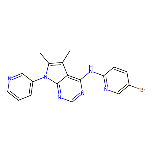 N-(5-bromopyridin-2-yl)-5,6-dimethyl-7-(pyridin-3-yl)-7H-pyrrolo[2,3-d]pyrimidin-4-amine structure