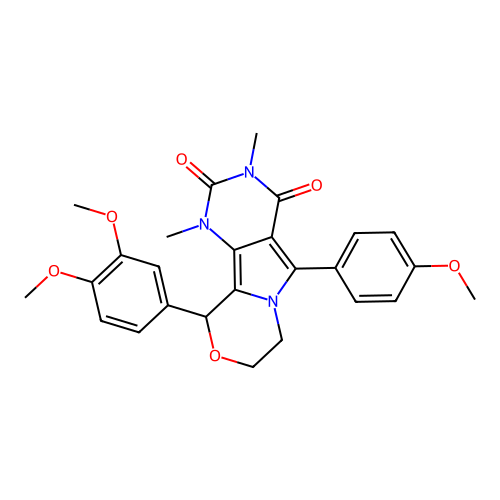 10-(3,4-dimethoxyphenyl)-5-(4-methoxyphenyl)-1,3-dimethyl-1,7,8,10-tetrahydro-2H-pyrimido[4',5':3,4]pyrrolo[2,1-c][1,4]oxazine-2,4(3H)-dione structure