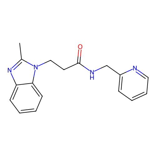 3-(2-methyl-1H-benzimidazol-1-yl)-N-(pyridin-2-ylmethyl)propanamide structure