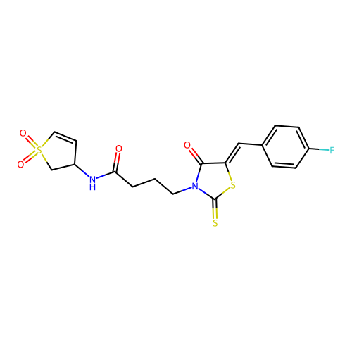 N-(1,1-dioxido-2,3-dihydrothiophen-3-yl)-4-[(5Z)-5-(4-fluorobenzylidene)-4-oxo-2-thioxo-1,3-thiazolidin-3-yl]butanamide structure