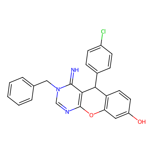 3-benzyl-5-(4-chlorophenyl)-4-imino-3,5-dihydro-4H-chromeno[2,3-d]pyrimidin-8-ol structure