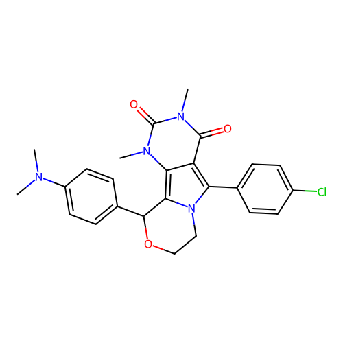 5-(4-chlorophenyl)-10-(4-(dimethylamino)phenyl)-1,3-dimethyl-7,8-dihydro-1H-pyrimido[4',5':3,4]pyrrolo[2,1-c][1,4]oxazine-2,4(3H,10H)-dione structure