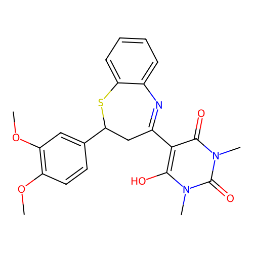 5-[2-(3,4-DIMETHOXYPHENYL)-2,3-DIHYDRO-1,5-BENZOTHIAZEPIN-4-YL]-6-HYDROXY-1,3-DIMETHYL-1,2,3,4-TETRAHYDROPYRIMIDINE-2,4-DIONE structure