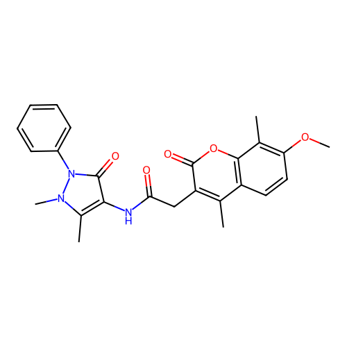 N-(1,5-dimethyl-3-oxo-2-phenyl-2,3-dihydro-1H-pyrazol-4-yl)-2-(7-methoxy-4,8-dimethyl-2-oxo-2H-chromen-3-yl)acetamide structure
