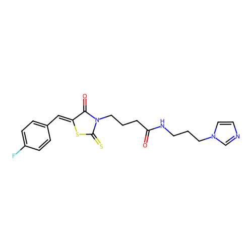 4-[(5Z)-5-(4-fluorobenzylidene)-4-oxo-2-thioxo-1,3-thiazolidin-3-yl]-N-[3-(1H-imidazol-1-yl)propyl]butanamide structure