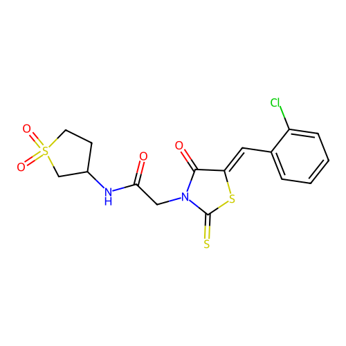 (Z)-2-(5-(2-chlorobenzylidene)-4-oxo-2-thioxothiazolidin-3-yl)-N-(1,1-dioxidotetrahydrothiophen-3-yl)acetamide structure