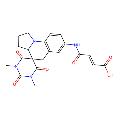 (2E)-4-[(1,3-dimethyl-2,4,6-trioxo-1,1',2',3,3',3a',4,6-octahydro-2H,5'H-spiro[pyrimidine-5,4'-pyrrolo[1,2-a]quinolin]-7'-yl)amino]-4-oxobut-2-enoic acid structure