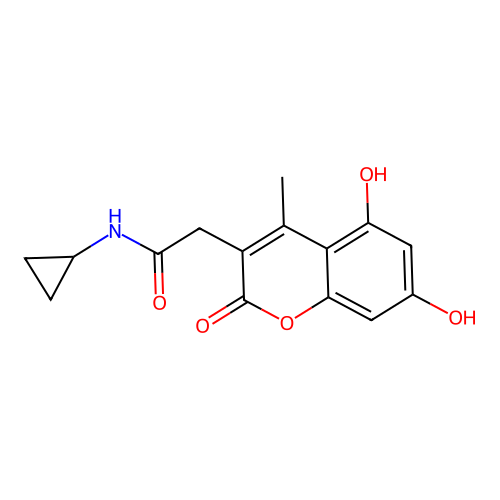N-cyclopropyl-2-(5,7-dihydroxy-4-methyl-2-oxo-2H-chromen-3-yl)acetamide structure