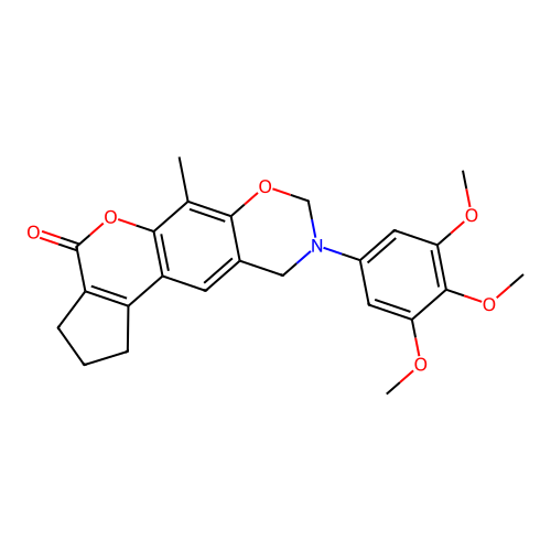 6-methyl-9-(3,4,5-trimethoxyphenyl)-2,3,9,10-tetrahydro-1H-cyclopenta[3,4]chromeno[6,7-e][1,3]oxazin-4(8H)-one structure